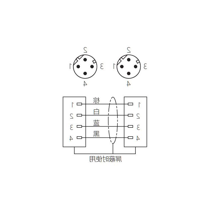 M12 4Pin D-coded, male straight turn male straight, double end pre-cast PVC non-flexible cable, grey sheath, 64DD23-XXX