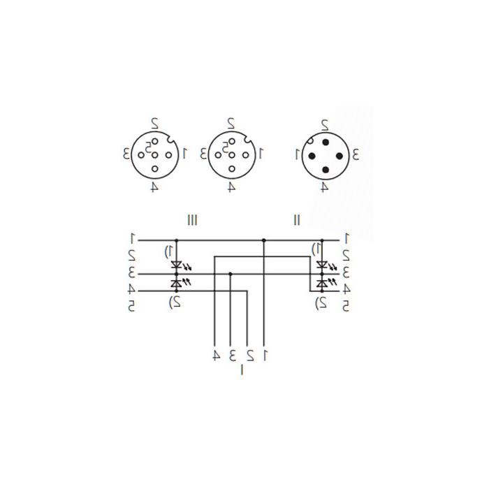 M12 4Pin male /2M12 3Pin female 90°, with LED light, Y-shaped precast slag resistant PUR flexible cable, orange sheathing, 64T183-XXX