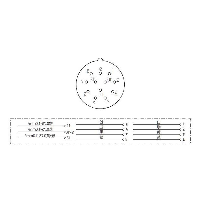 M23 12Pin, straight female, single-end precast PVC non-flexible cable, gray sheathed, 68CB21-XXX